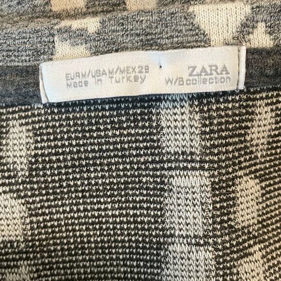 Zara Women Sweater M Gray White Abstract‎ Stripe Tunic 3/4 Sleeve Stretch Cozy - Picture 2 of 7